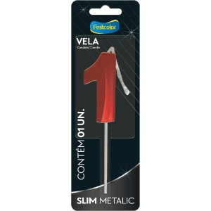 Vela Slim Metallic Vermelha Nº1 Com 10 Unidades