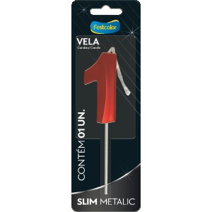 Vela Slim Metallic Vermelha Nº1 Com 10 Unidades-111326-43994