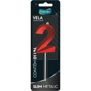 Vela Slim Metallic Vermelha Nº2 10 Unidades-111327-36481