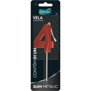 Vela Slim Metallic Vermelha Nº4 Com 10 Unidades