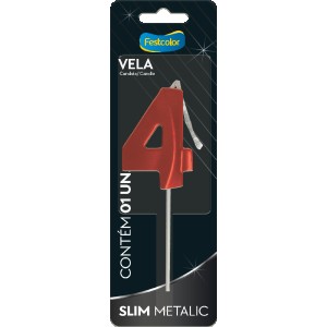 Vela Slim Metallic Vermelha Nº4 Com 10 Unidades-111329-85367