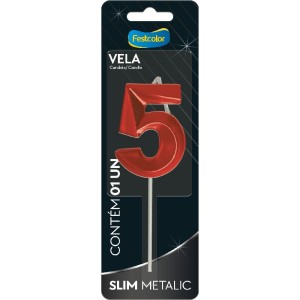 Vela Slim Metallic Vermelha Nº5 Com 10 Unidades