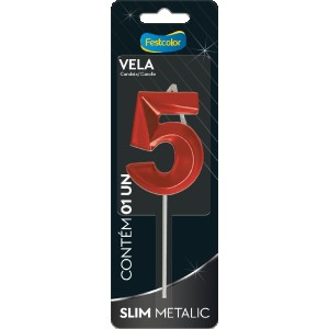 Vela Slim Metallic Vermelha Nº5 Com 10 Unidades-111330-74175