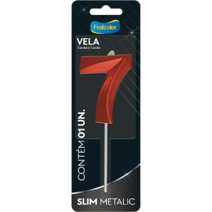 Vela Slim Metallic Vermelha Nº7 Com 10 Unidades