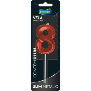 Vela Slim Metallic Vermelha Nº8 10 Unidades-111333-11249