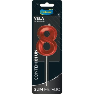 Vela Slim Metallic Vermelha Nº8 Com 10 Unidades-111333-57068