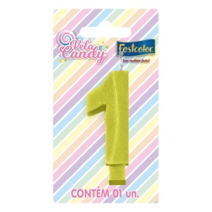 Vela Candy Amarela Nº1 Com 10 Unidades-107741