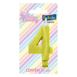 Vela Candy Amarela Nº4 Com 10 Unidades