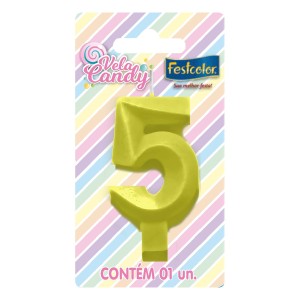 Vela Candy Amarela Nº5 Com 10 Unidades