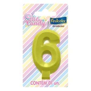 Vela Candy Amarela Nº6 Com 10 Unidades