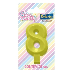 Vela Candy Amarela Nº8 Com 10 Unidades-107748