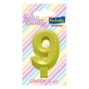 Vela Candy Amarela Nº9 Com 10 Unidades