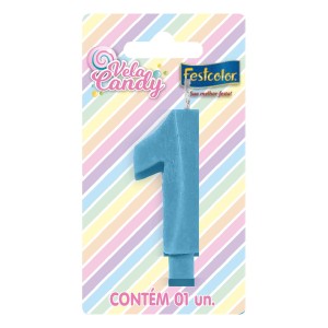 Vela Candy Azul Nº1 Com 10 Unidades