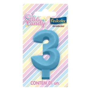 Vela Candy Azul Nº3 Com 10 Unidades