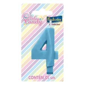 Vela Candy Azul Nº4 Com 10 Unidades-107755