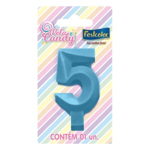 Vela Candy Azul Nº5 Com 10 Unidades