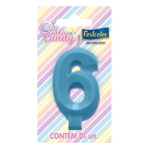 Vela Candy Azul Nº6 Com 10 Unidades-107757