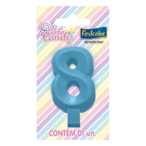 Vela Candy Azul Nº8 Com 10 Unidades