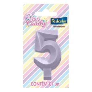 Vela Candy Lilás Nº5 Com 10 Unidades