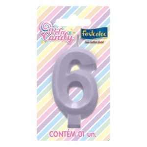 Vela Candy Lilás Nº6 Com 10 Unidades