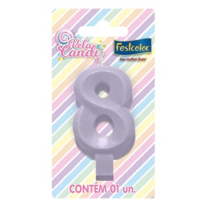 Vela Candy Lilás Nº8 Com 10 Unidades