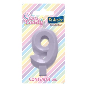 Vela Candy Lilás Nº9 Com 10 Unidades