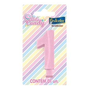 Vela Candy Rosa Nº1 Com 10 Unidades