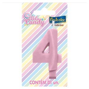 Vela Candy Rosa Nº4 Com 10 Unidades-107766-410