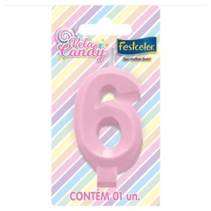 Vela Candy Rosa Nº6 Com 10 Unidades