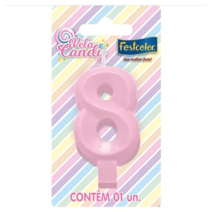 Vela Candy Rosa Nº8 Com 10 Unidades