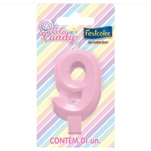 Vela Candy Rosa Nº9 Com 10 Unidades