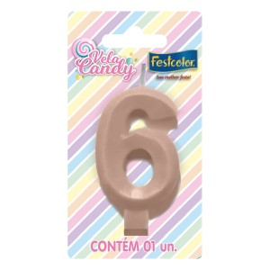 Vela Candy Salmão Nº6 Com 10 Unidades-107779