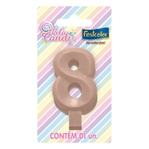 Vela Candy Salmão Nº8 Com 10 Unidades