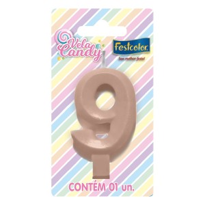 Vela Candy Salmão Nº9 Com 10 Unidades-107782