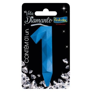 Vela Diamante Azul Nº1 Com 10 Unidades-109812-20605