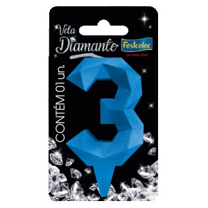 Vela Diamante Azul Nº3 Com 10 Unidades-109814-59374