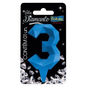 Vela Diamante Azul Nº3 Com 10 Unidades