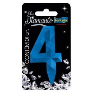 Vela Diamante Azul Nº4 Com 10 Unidades