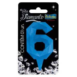 Vela Diamante Azul Nº6 Com 10 Unidades-109817-23362