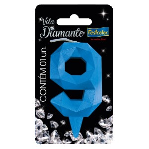 Vela Diamante Azul Nº9 Com 10 Unidades-109820-54078