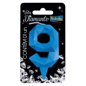 Vela Diamante Azul Nº9 Com 10 Unidades-109820-90218