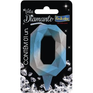 Vela Diamante Azul Prateada N 0 Com 10 Unidades