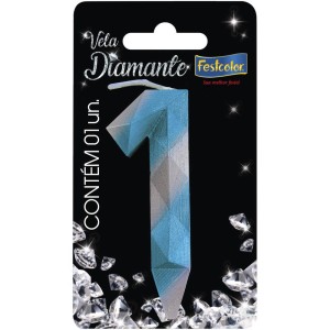 Vela Diamante Azul Prateada Nº1 Com 10 Unidades