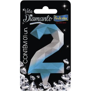 Vela Diamante Azul Prateada Nº2 Com 10 Unidades