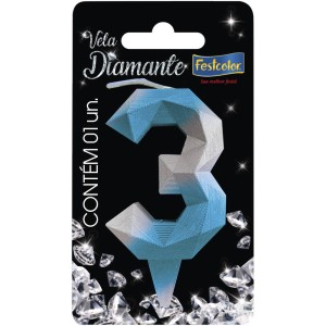 Vela Diamante Azul Prateada Nº3 Com 10 Unidades