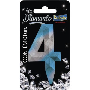 Vela Diamante Azul Prateada Nº4 Com 10 Unidades