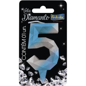 Vela Diamante Azul Prateada Nº5 10 Unidades-108745-24978