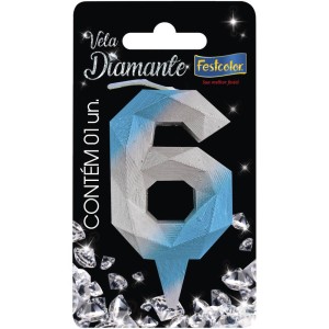 Vela Diamante Azul Prateada Nº6 10 Unidades-108746-32408