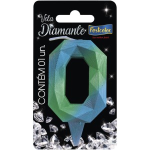 Vela Diamante Azul Verde N 0 Com 10 Unidades