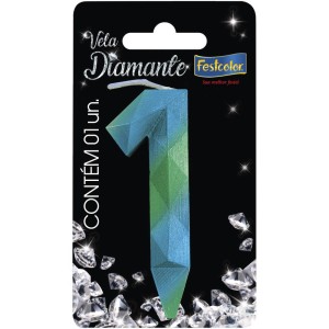 Vela Diamante Azul Verde Nº1 Com 10 Unidades